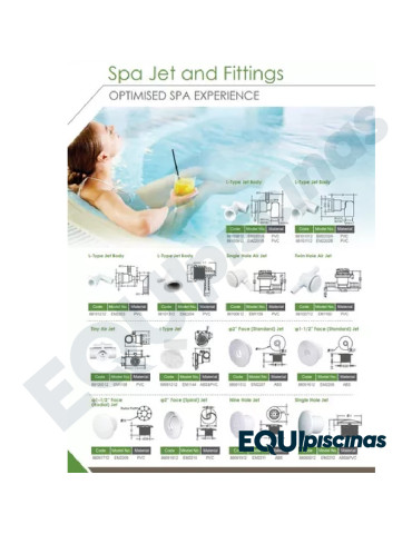 BOQUILLA SUCCION Y RETORNO LATERAL EMAUX Ø 1-1/2" PARA PISCINAS Y SPAS