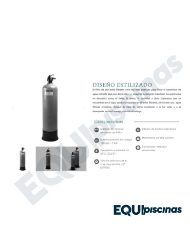 FILTRO DESBARRADOR RESIDENCIAL LECHO PROFUNDO de 16" 1,5 mts EMAUX