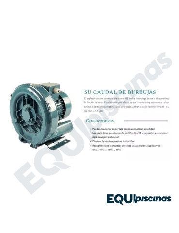 BLOWER (COMPRESOR DE AIRE) COMERCIAL EMAUX DE 2HP 220V, 1.5 KW PARA SPA / JACUZZI