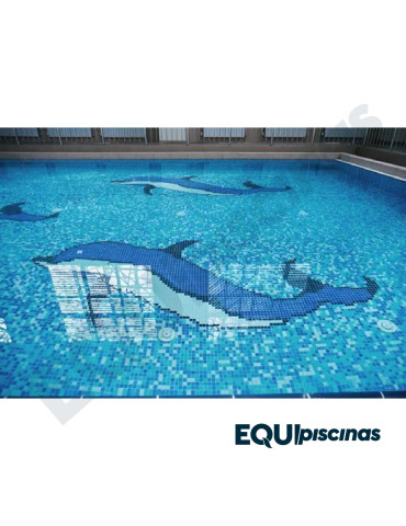 MOSAICO DE VIDRIO MEDITERRANEO 2.5X2.5cm FIGURA DECORATIVA DELFIN D-9 2 DE 1,53 Mts² EZARRI (EUROPEO)