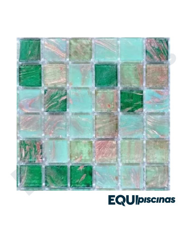 MOSAICO DE VIDRIO 2X2 VERDE MEZCLA CON VETAS DORADAS (GS GREEN 01-02-10) S/M CAJA DE 1,07M²