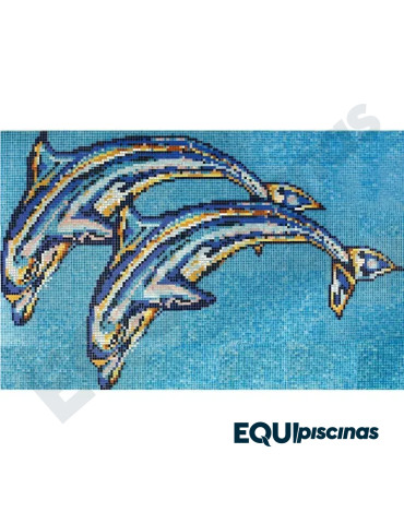 MOSAICO DE VIDRIO MEDITERRANEO 2.5X2.5cm FIGURA DECORATIVA DOS DELFINES DE 11 Mts² EZARRI (EUROPEO)