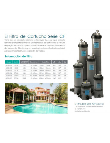 FILTRO DE CARTUCHO EMAUX CF75 COMPACTO (75GPM / 284Lts/Min) PISCINAS HASTA 100m3
