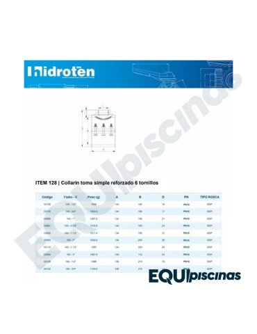TEE COLLARIN BISAGRA HIDROTEN 160X63