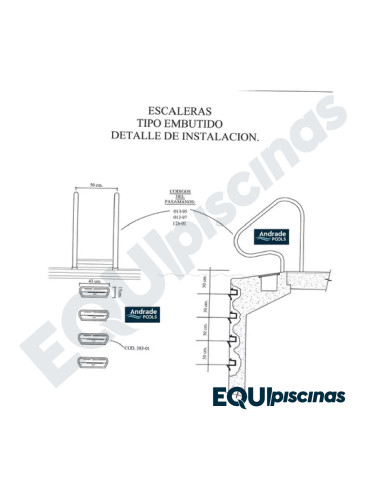 PELDAÑO DE ESCALERA DE EMBUTIR EN FIBERGLASS Y CYCOLAC ANDRADE POOLS
