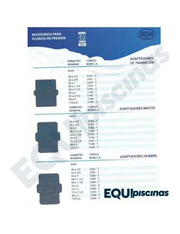 ADAPTADOR MACHO PVC 20 X 1/2" ROSCA-PEGA MARCA MOM