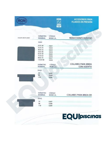 REDUCCION PVC BUSHING 110X90 PARA PEGAR MARCA MOM (MILIMETRICO)